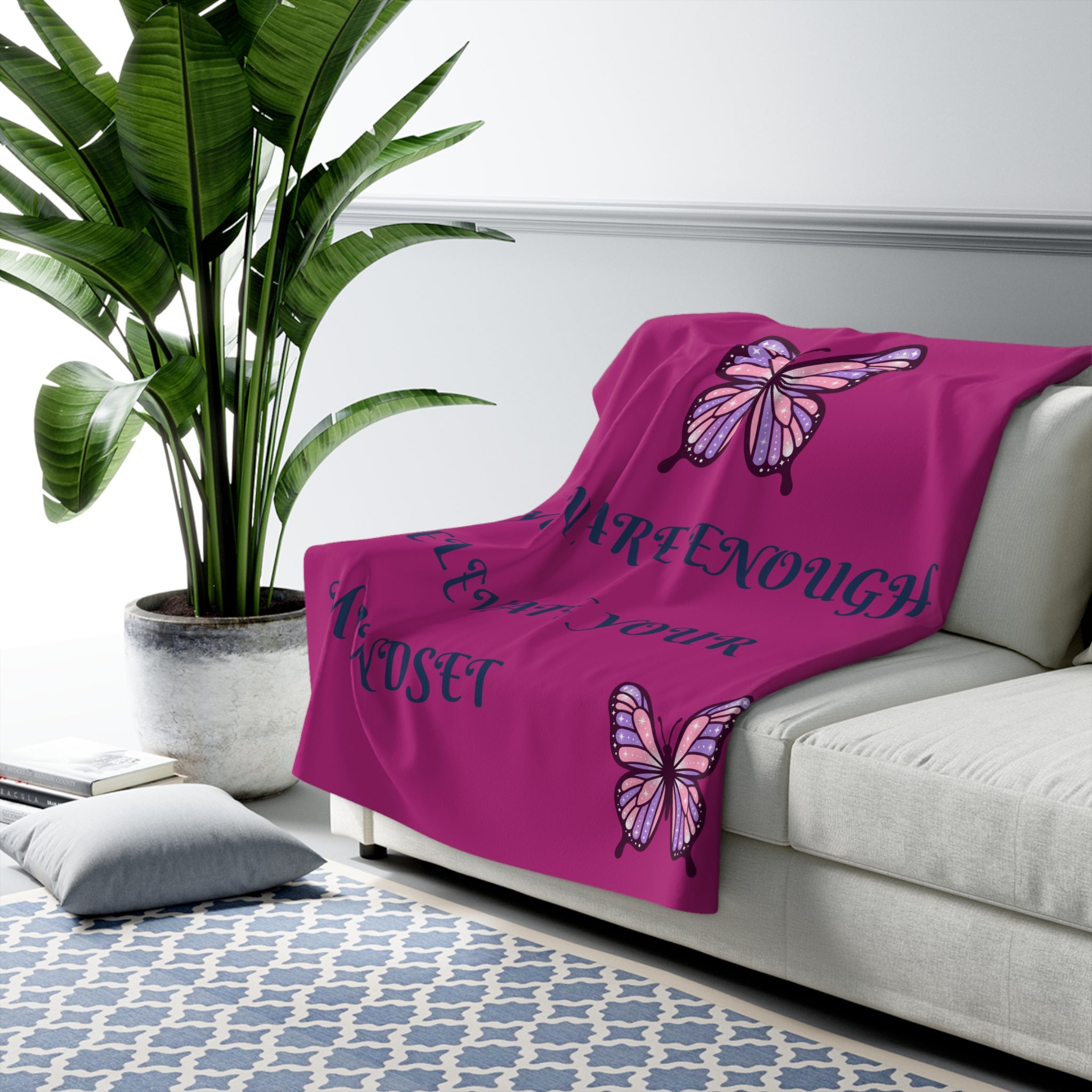 You Are Enough Butterfly Sherpa Fleece Blanket | Inspirational Mindset Throw