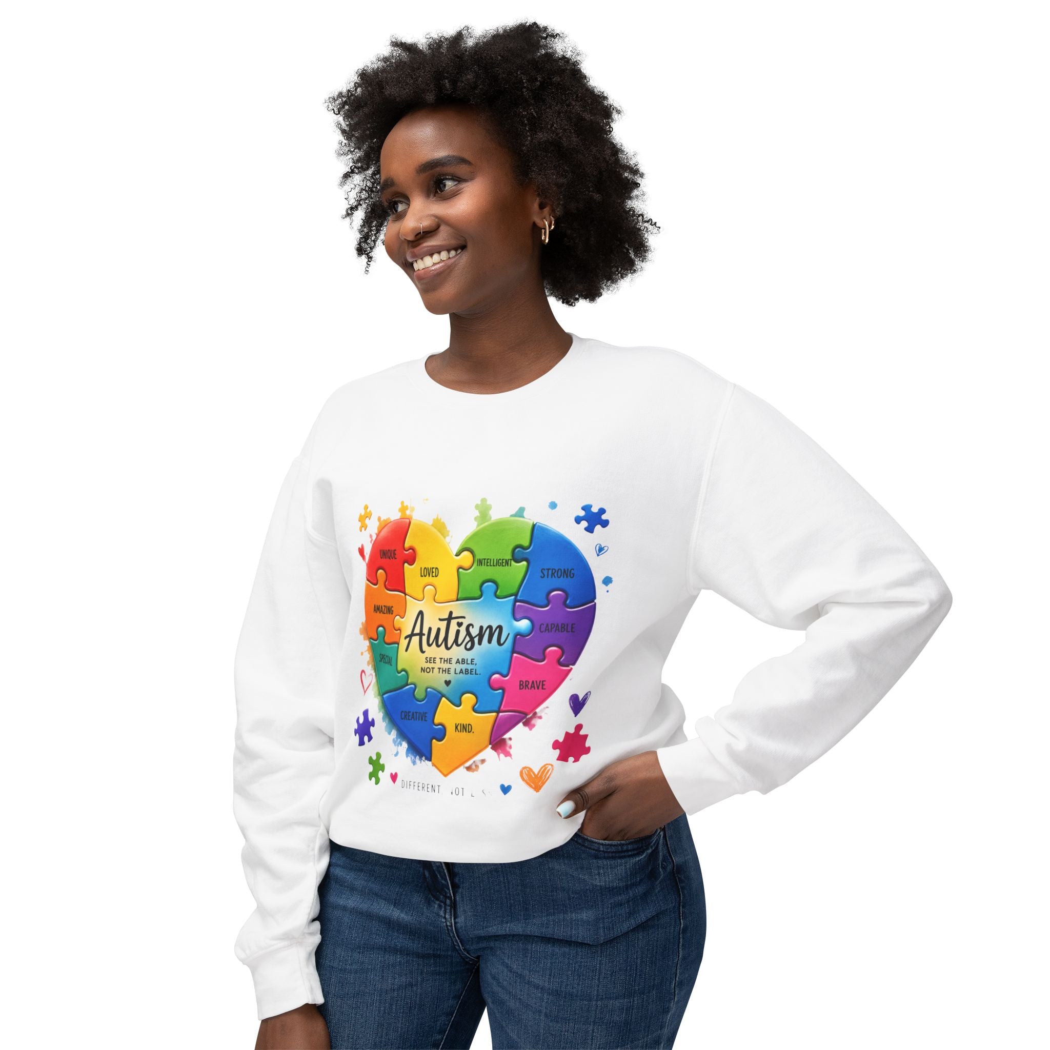Autism Heart Puzzle Sweatshirt — Different Minds Beautiful Hearts Crewneck