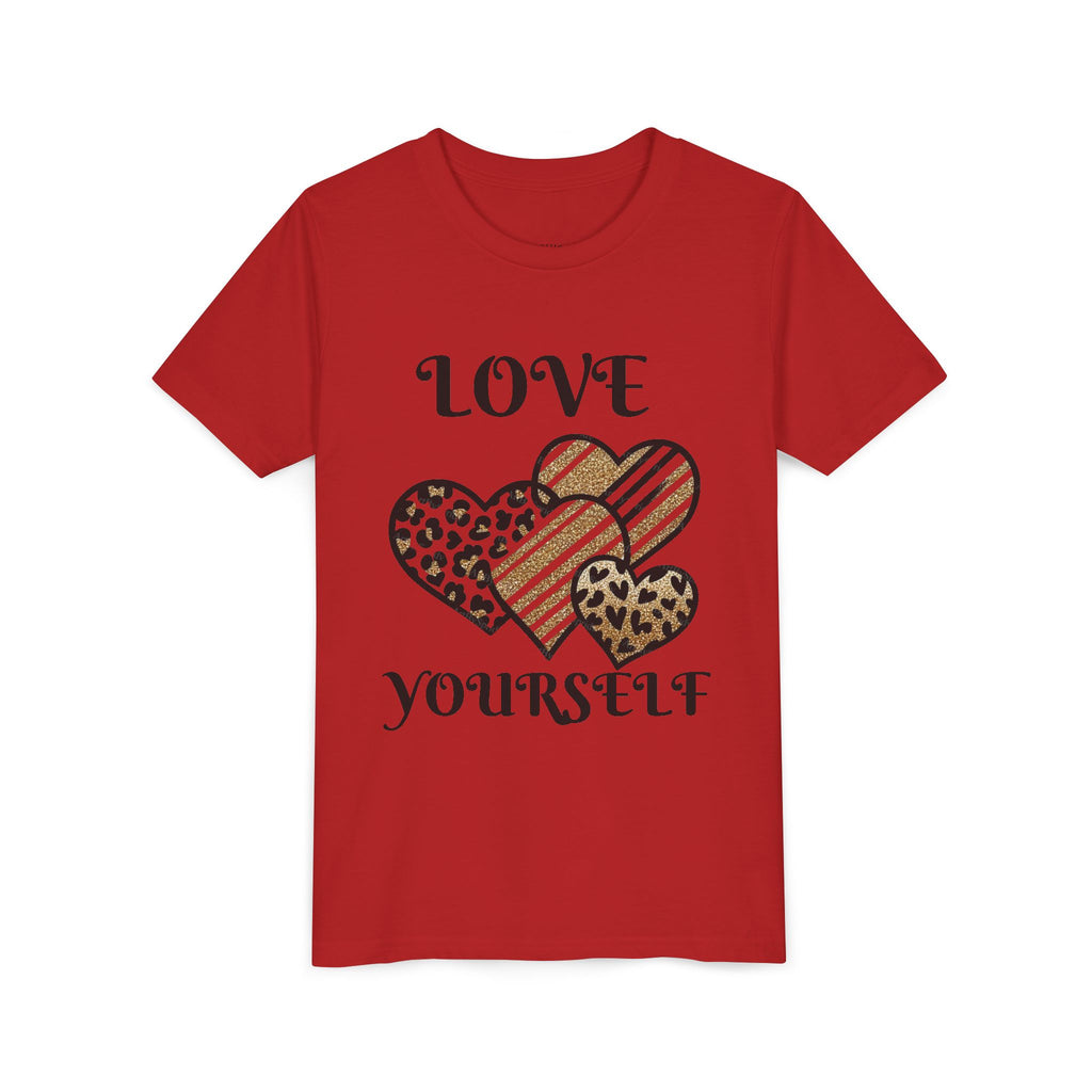Love Yourself Hearts youth tee | Leopard Stripe Floral design