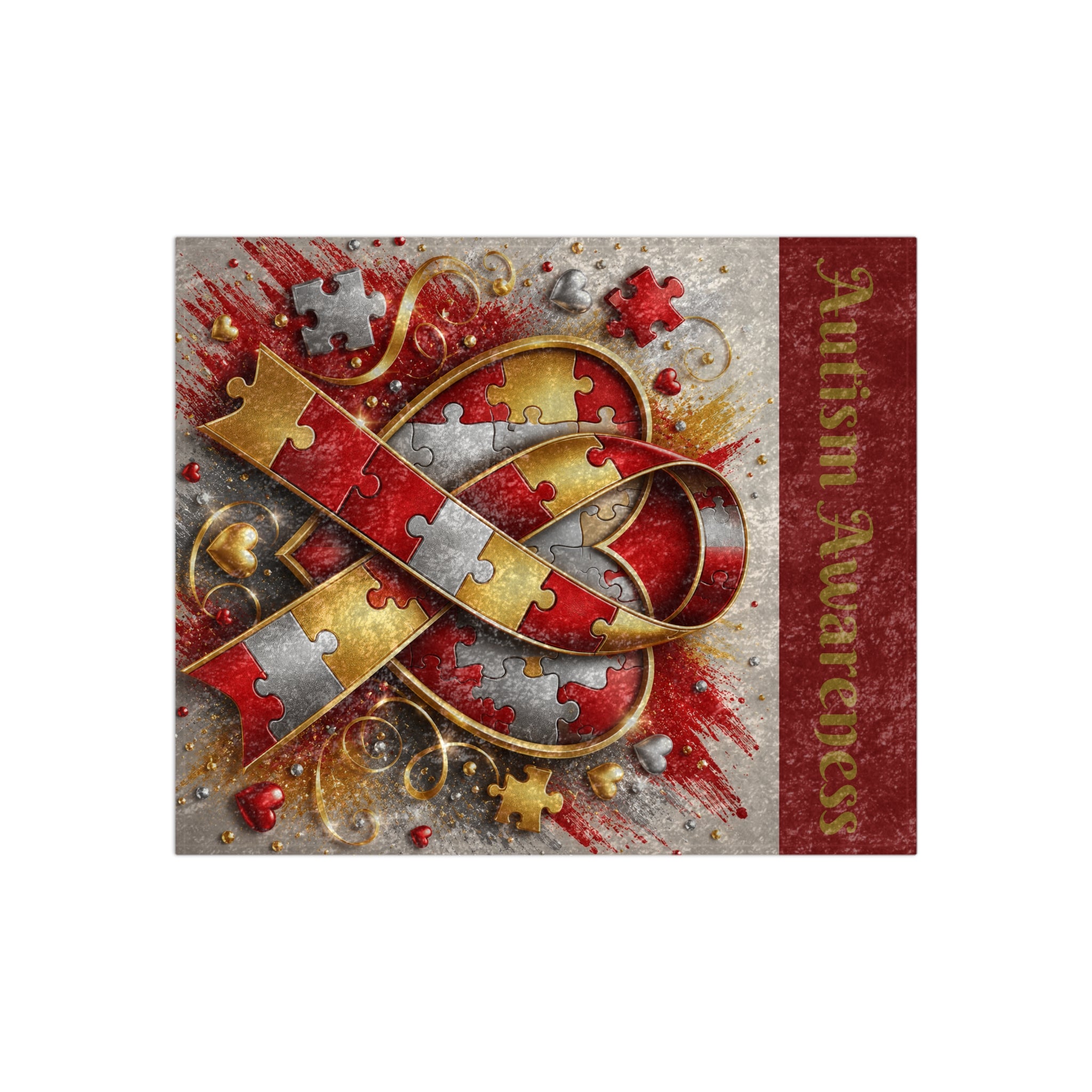 Autism Awareness Crushed Velvet Blanket — Puzzle Ribbon Heart Design