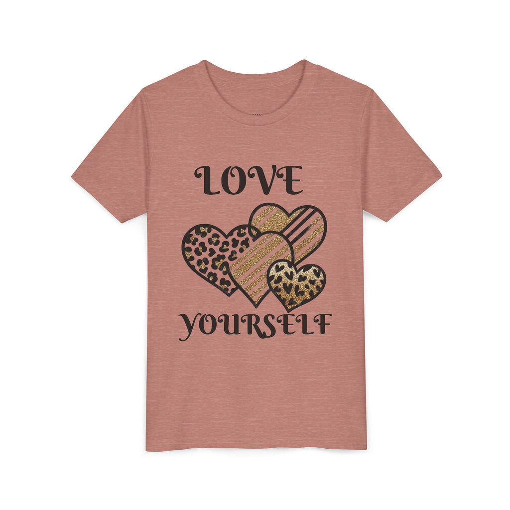 Love Yourself Hearts youth tee | Leopard Stripe Floral design
