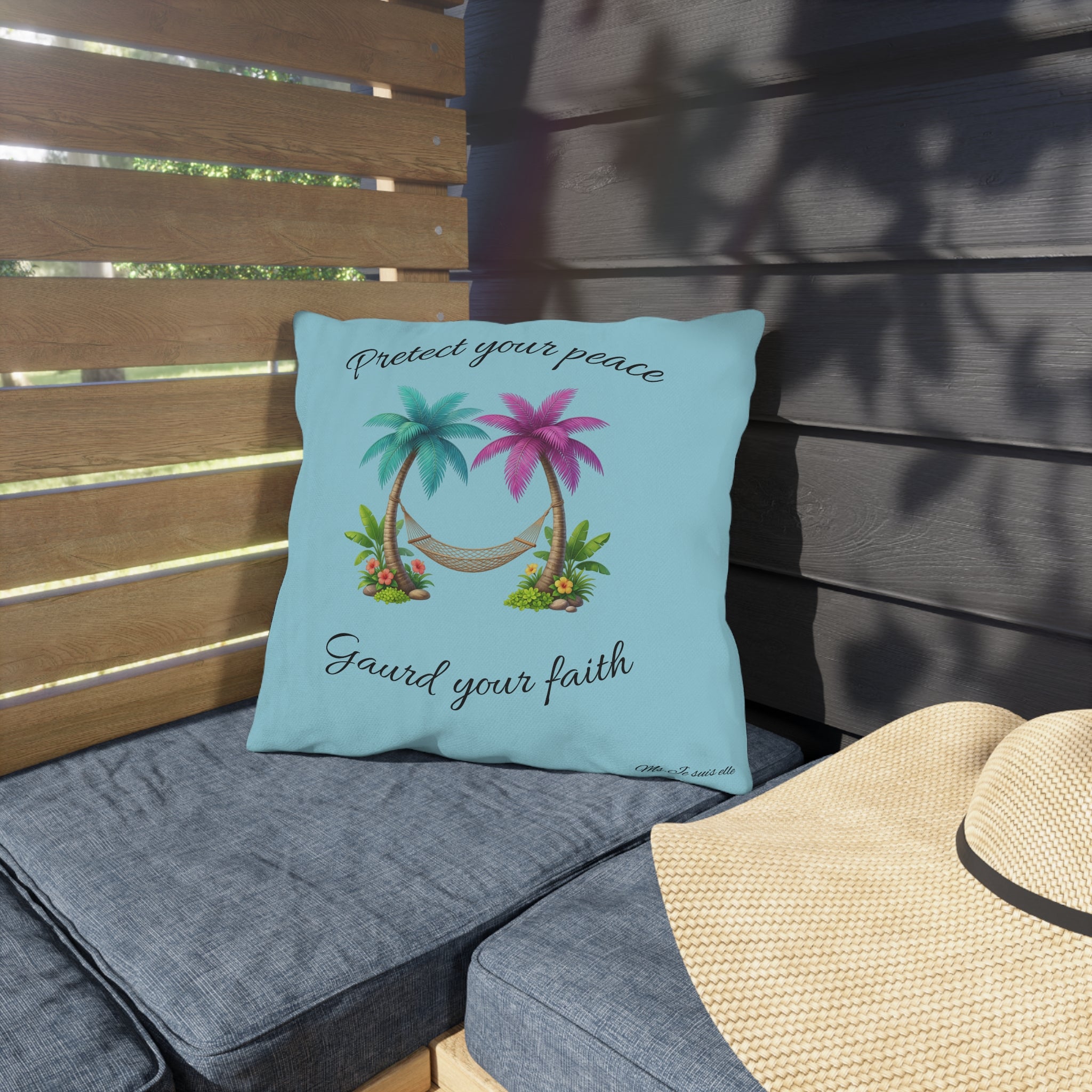 Outdoor Pillow — 'Protect Your Peace, Guard Your Faith' Tropical Palm Hammock Decorative Pillow