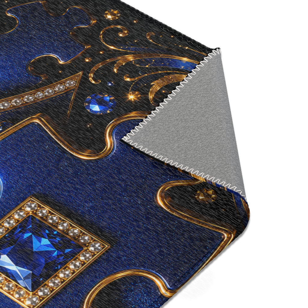 Autism Awareness Area Rug — Blue & Gold Puzzle Piece Ribbon Design